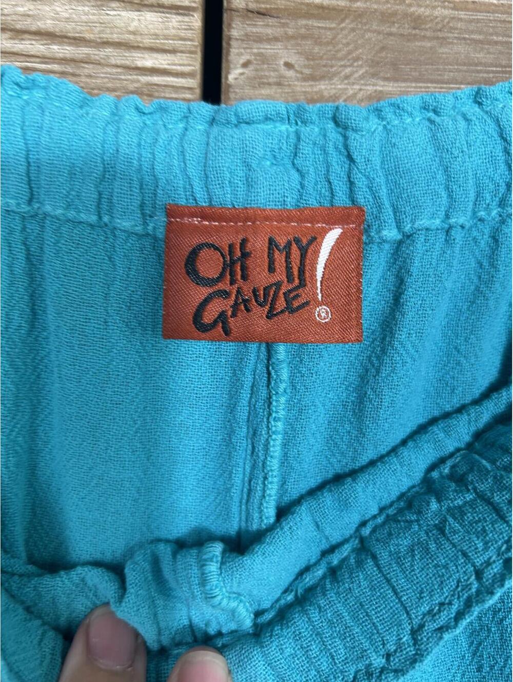 Oh My Gauze! Casual Boho Pants Size S/M Teal Cotton Elastic Waist Lagenlook NWT - Picture 5 of 6